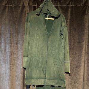 Free People Green Oversized Hood Long Sleeve Tunic